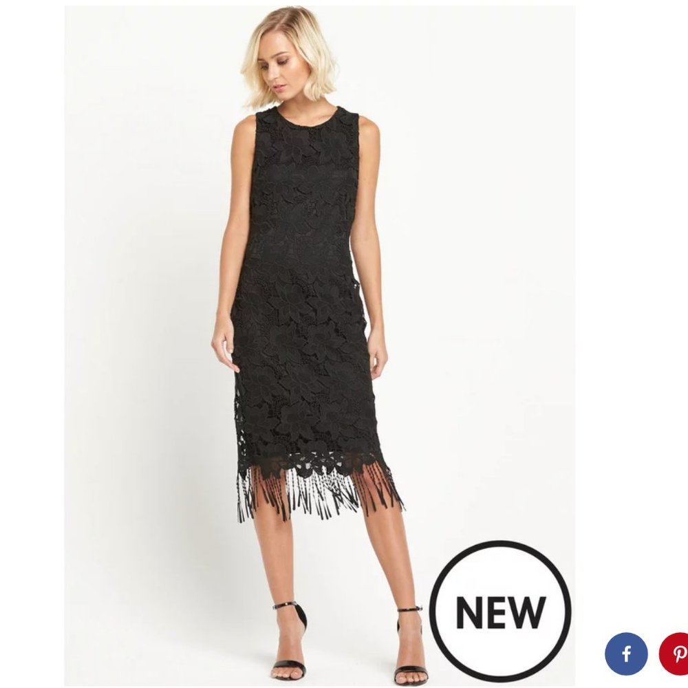 Miss Selfridge Black Fringe Sheath Dress